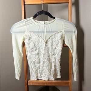 Dollcake Lace-Front Long Sleeve Top - Cream